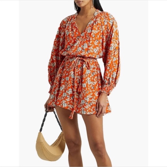 ALICE + OLIVIA Lilian Floral Mini Dress Linen Orange Size 4 - Picture 1 of 10
